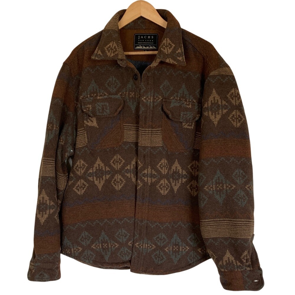 Jachs New York Men's Brown Gray‎ Patterned Shirt Jacket Size XL Aztec Cabin